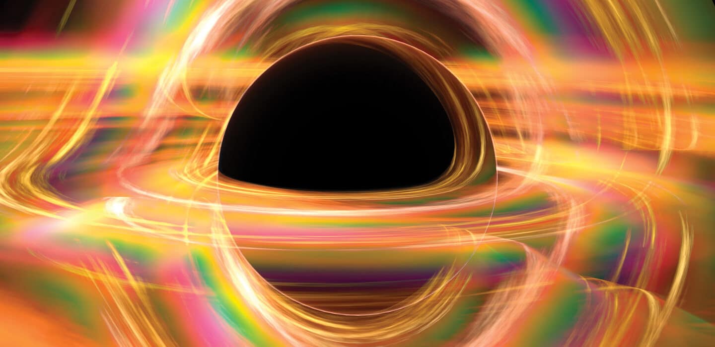 Grandes buracos negros podem nem sempre residir no coração de galáxias massivas. Observações recentes e simulações de computador sugerem que algumas são encontradas nos centros de galáxias anãs. ALFRED PASIEKA/BIBLIOTECA DE FOTOS CIENTÍFICAS/GETTY IMAGES PLUS